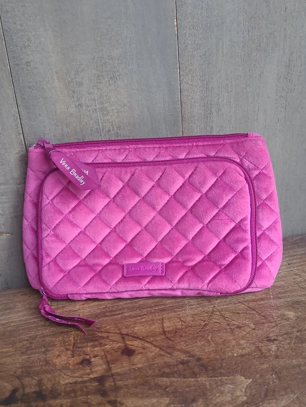 EUC Vera Bradley Magenta Quilted Cosmetic Pouch Makeup Bag Women's Small Travel